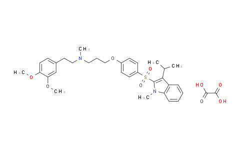 CAS No. 121346-33-6, N-(3,4-dimethoxyphenethyl)-3-(4-((3-isopropyl-1-methyl-1H-indol-2-yl)sulfonyl)phenoxy)-N-methylpropan-1-amine oxalate