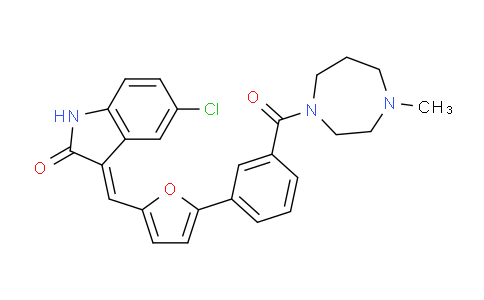 CAS No. 1202916-90-2, (E)-5-Chloro-3-((5-(3-(4-methyl-1,4-diazepane-1-carbonyl)phenyl)furan-2-yl)methylene)indolin-2-one