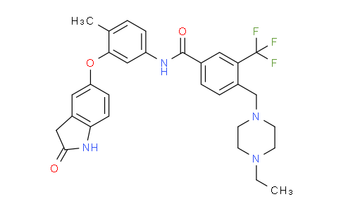CAS No. 1449685-96-4, 4-((4-ethylpiperazin-1-yl)methyl)-N-(4-methyl-3-((2-oxoindolin-5-yl)oxy)phenyl)-3-(trifluoromethyl)benzamide