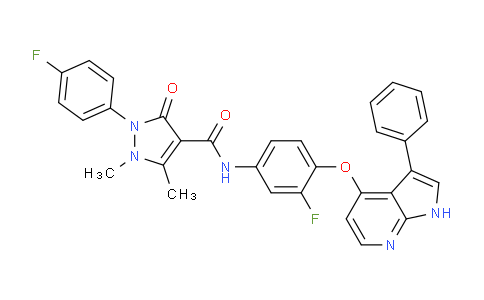 DY741572 | 1221713-92-3 | N-(3-fluoro-4-((3-phenyl-1H-pyrrolo[2,3-b]pyridin-4-yl)oxy)phenyl)-2-(4-fluorophenyl)-1,5-dimethyl-3-oxo-2,3-dihydro-1H-pyrazole-4-carboxamide