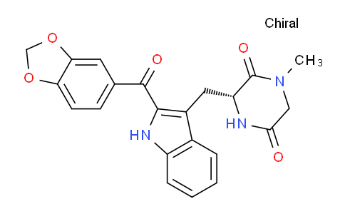 CAS No. 1220393-12-3, (R)-3-((2-(Benzo[d][1,3]dioxole-5-carbonyl)-1H-indol-3-yl)methyl)-1-methylpiperazine-2,5-dione