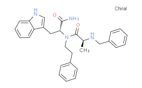 CAS No. 634163-67-0, (S)-N-((R)-1-Amino-3-(1H-indol-3-yl)-1-oxopropan-2-yl)-2-(benzylamino)-N-phenethylpropanamide
