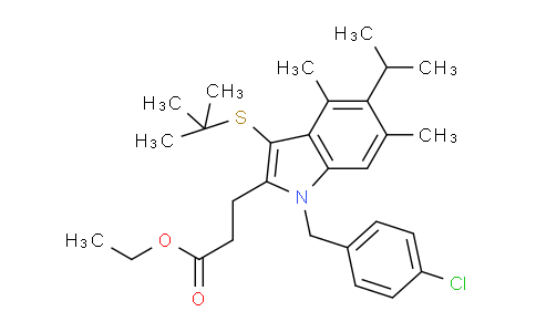 CAS No. 141863-04-9, Ethyl 3-(3-(tert-butylthio)-1-(4-chlorobenzyl)-5-isopropyl-4,6-dimethyl-1H-indol-2-yl)propanoate