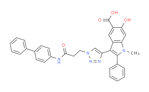 CAS No. 1143579-78-5, 3-(1-(3-([1,1'-Biphenyl]-4-ylamino)-3-oxopropyl)-1H-1,2,3-triazol-4-yl)-6-hydroxy-1-methyl-2-phenyl-1H-indole-5-carboxylic acid