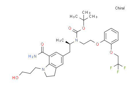 CAS No. 160970-07-0, (R)-tert-Butyl (1-(7-carbamoyl-1-(3-hydroxypropyl)indolin-5-yl)propan-2-yl)(2-(2-(2,2,2-trifluoroethoxy)phenoxy)ethyl)carbamate