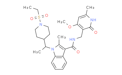 CAS No. 1450655-76-1, 1-(1-(1-(Ethylsulfonyl)piperidin-4-yl)ethyl)-N-((4-methoxy-6-methyl-2-oxo-1,2-dihydropyridin-3-yl)methyl)-2-methyl-1H-indole-3-carboxamide