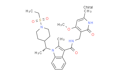 MC741646 | 1802175-07-0 | (R)-1-(1-(1-(Ethylsulfonyl)piperidin-4-yl)ethyl)-N-((4-methoxy-6-methyl-2-oxo-1,2-dihydropyridin-3-yl)methyl)-2-methyl-1H-indole-3-carboxamide