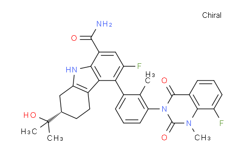 CAS No. 1643368-58-4, (7S)-3-fluoro-4-[3-(8-fluoro-1-methyl-2,4-dioxoquinazolin-3-yl)-2-methylphenyl]-7-(2-hydroxypropan-2-yl)-6,7,8,9-tetrahydro-5H-carbazole-1-carboxamide