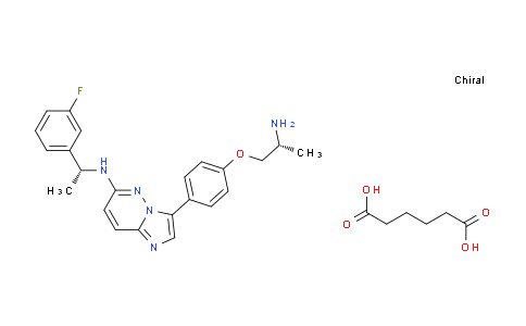 CAS No. 1505515-69-4, 3-[4-[(2R)-2-aminopropoxy]phenyl]-N-[(1R)-1-(3-fluorophenyl)ethyl]imidazo[1,2-b]pyridazin-6-amine;hexanedioic acid