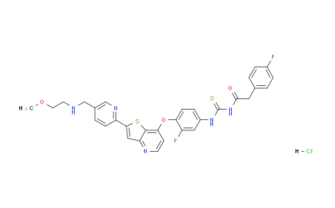 CAS No. 1123838-51-6, N-[[3-fluoro-4-[2-[5-[(2-methoxyethylamino)methyl]pyridin-2-yl]thieno[3,2-b]pyridin-7-yl]oxyphenyl]carbamothioyl]-2-(4-fluorophenyl)acetamide;hydrochloride