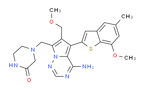 CAS No. 1443530-05-9, 4-[[4-amino-6-(methoxymethyl)-5-(7-methoxy-5-methyl-1-benzothiophen-2-yl)pyrrolo[2,1-f][1,2,4]triazin-7-yl]methyl]piperazin-2-one