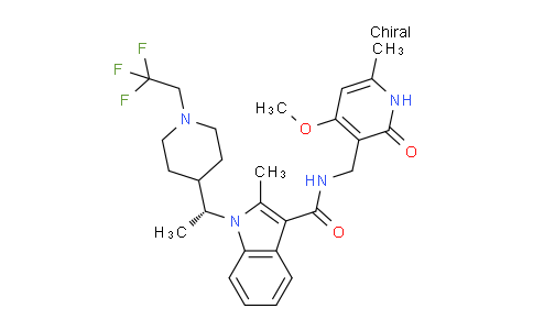 CAS No. 1621862-70-1, N-[(4-methoxy-6-methyl-2-oxo-1H-pyridin-3-yl)methyl]-2-methyl-1-[(1R)-1-[1-(2,2,2-trifluoroethyl)piperidin-4-yl]ethyl]indole-3-carboxamide