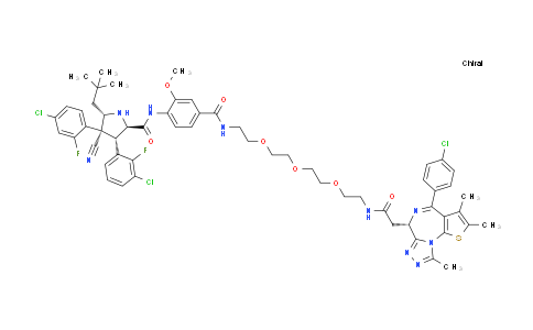 CAS No. 2064292-12-0, (2R,3S,4R,5S)-3-(3-chloro-2-fluorophenyl)-4-(4-chloro-2-fluorophenyl)-N-[4-[2-[2-[2-[2-[[2-[(9S)-7-(4-chlorophenyl)-4,5,13-trimethyl-3-thia-1,8,11,12-tetrazatricyclo[8.3.0.02,6]trideca-2(6),4,7,10,12-pentaen-9-yl]acetyl]amino]ethoxy]ethoxy]ethoxy]ethylcar
