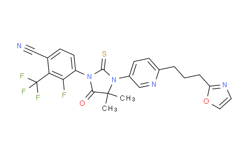 CAS No. 1398046-21-3, 4-[4,4-dimethyl-3-[6-[3-(1,3-oxazol-2-yl)propyl]pyridin-3-yl]-5-oxo-2-sulfanylideneimidazolidin-1-yl]-3-fluoro-2-(trifluoromethyl)benzonitrile