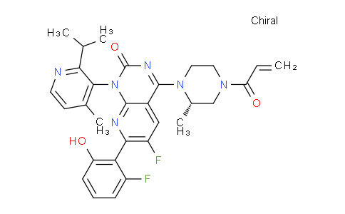 CAS No. 2296729-00-3, 6-fluoro-7-(2-fluoro-6-hydroxyphenyl)-1-(4-methyl-2-propan-2-ylpyridin-3-yl)-4-[(2S)-2-methyl-4-prop-2-enoylpiperazin-1-yl]pyrido[2,3-d]pyrimidin-2-one
