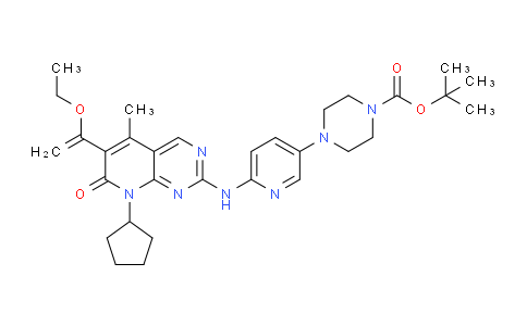 CAS No. 571189-10-1, 4-{6-[8-CYCLOPENTYL-6-(1-ETHOXY-VINYL)-5-METHYL-7-OXO-7,8-DIHYDRO-PYRIDO[2,3-D]PYRIMIDIN-2-YLAMINO]-PYRIDIN-3-YL}-PIPERAZINE-1-CARBOXYLIC ACID TERT-BUTYL ESTER