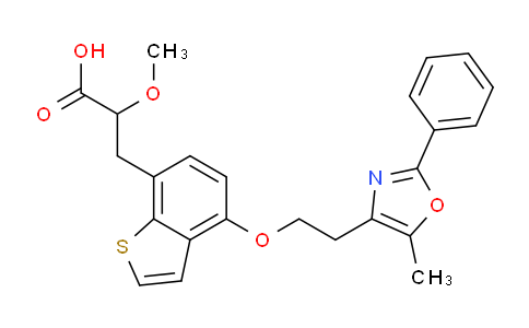 CAS No. 475479-24-4, 2-methoxy-3-[4-[2-(5-methyl-2-phenyl-1,3-oxazol-4-yl)ethoxy]-1-benzothiophen-7-yl]propanoic acid