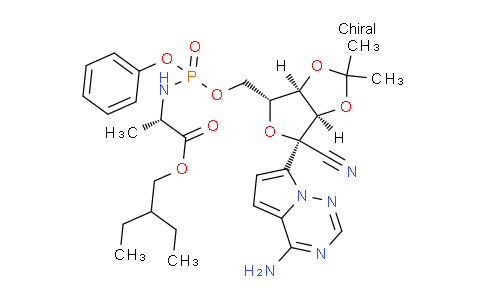 CAS No. 1884576-18-4, (S)-2-ethylbutyl 2-(((S)-(((3aR,4R,6R,6aR)-6-(4-aminopyrrolo[2,1-f][1,2,4]triazin-7-yl)-6-cyano-2,2-dimethyltetrahydrofuro[3,4-d][1,3]dioxol-4-yl)methoxy)(phenoxy)phosphoryl)amino)propanoate