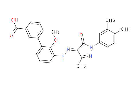CAS No. 1437383-35-1, (E)-3'-(2-(1-(3,4-dimethylphenyl)-3-methyl-5-oxo-1,5-dihydro-4H-pyrazol-4-ylidene)hydrazinyl)-2'-methoxy-[1,1'-biphenyl]-3-carboxylic acid