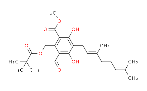 CAS No. 207398-35-4, methyl (E)-3-(3,7-dimethylocta-2,6-dien-1-yl)-5-formyl-2,4-dihydroxy-6-((pivaloyloxy)methyl)benzoate