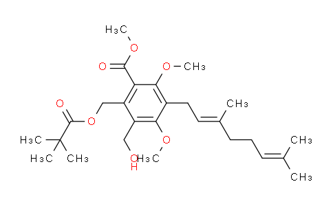 CAS No. 207402-10-6, methyl (E)-3-(3,7-dimethylocta-2,6-dien-1-yl)-5-(hydroxymethyl)-2,4-dimethoxy-6-((pivaloyloxy)methyl)benzoate