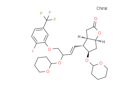 CAS No. 337529-28-9, 2H-Cyclopenta[b]furan-2-one, hexahydro-4-[(1E)-4-[2-iodo-5-(trifluoromethyl)phenoxy]-3-[(tetrahydro-2H-pyran-2-yl)oxy]-1-buten-1-yl]-5-[(tetrahydro-2H-pyran-2-yl)oxy]-, (3aR,4R,5R,6aS)-