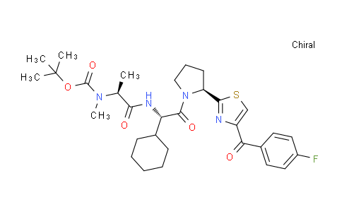 CAS No. 1005342-82-4, Carbamic acid, N-[(1S)-2-[[(1S)-1-cyclohexyl-2-[(2S)-2-[4-(4-fluorobenzoyl)-2-thiazolyl]-1-pyrrolidinyl]-2-oxoethyl]amino]-1-methyl-2-oxoethyl]-N-methyl-, 1,1-dimethylethyl ester