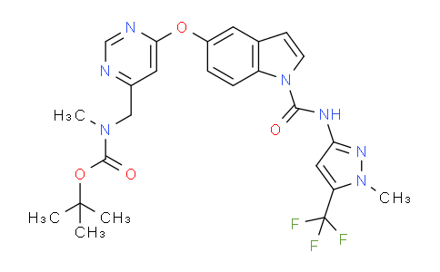 CAS No. 1637434-77-5, tert-butyl methyl((6-((1-((1-methyl-5-(trifluoromethyl)-1H-pyrazol-3-yl)carbamoyl)-1H-indol-5-yl)oxy)pyrimidin-4-yl)methyl)carbamate