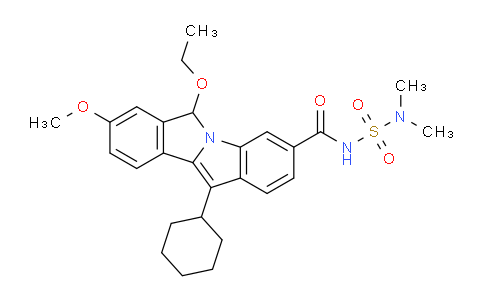 CAS No. 958002-14-7, 11-cyclohexyl-N-(N,N-dimethylsulfamoyl)-6-ethoxy-8-methoxy-6H-isoindolo[2,1-a]indole-3-carboxamide