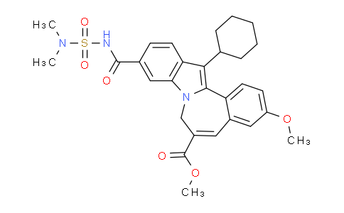 CAS No. 902148-54-3, 7H-Indolo[2,1-a][2]benzazepine-6-carboxylic acid, 13-cyclohexyl-10-[[[(dimethylamino)sulfonyl]amino]carbonyl]-3-methoxy-, methyl ester