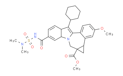 CAS No. 959983-21-2, methyl 12-cyclohexyl-9-((N,N-dimethylsulfamoyl)carbamoyl)-3-methoxy-4b,5,7a,11a-tetrahydrobenzo[3,4]cyclopropa[5,6]azepino[1,2-a]indole-5a(6H)-carboxylate