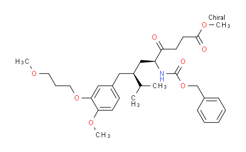 CAS No. 900811-43-0, methyl (5S,7S)-5-(((benzyloxy)carbonyl)amino)-7-(4-methoxy-3-(3-methoxypropoxy)benzyl)-8-methyl-4-oxononanoate