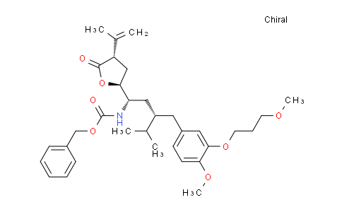 CAS No. 900811-47-4, benzyl ((1S,3S)-3-(4-methoxy-3-(3-methoxypropoxy)benzyl)-4-methyl-1-((2S,4S)-5-oxo-4-(prop-1-en-2-yl)tetrahydrofuran-2-yl)pentyl)carbamate