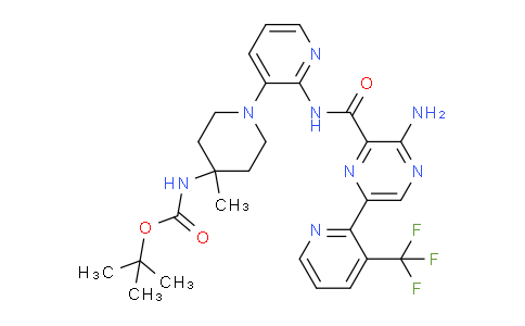 CAS No. 1874279-40-9, tert-butyl (1-(2-(3-amino-6-(3-(trifluoromethyl)pyridin-2-yl)pyrazine-2-carboxamido)pyridin-3-yl)-4-methylpiperidin-4-yl)carbamate