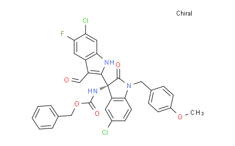 CAS No. 1809076-27-4, benzyl (R)-(5-chloro-3-(6-chloro-5-fluoro-3-formyl-1H-indol-2-yl)-1-(4-methoxybenzyl)-2-oxoindolin-3-yl)carbamate