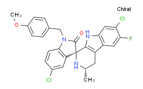 CAS No. 1809076-30-9, (3R,3'S)-5,7'-dichloro-6'-fluoro-1-(4-methoxybenzyl)-3'-methyl-2',3',4',9'-tetrahydrospiro[indoline-3,1'-pyrido[3,4-b]indol]-2-one