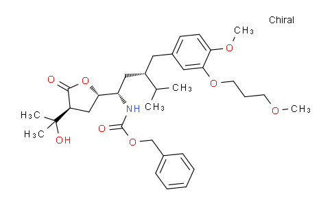 CAS No. 900811-46-3, benzyl ((1S,3S)-1-((2S,4S)-4-(2-hydroxypropan-2-yl)-5-oxotetrahydrofuran-2-yl)-3-(4-methoxy-3-(3-methoxypropoxy)benzyl)-4-methylpentyl)carbamate
