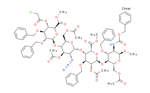 CAS No. 114869-98-6, methyl (2R,3S,4S,5R,6R)-5-acetoxy-3-(((2R,3R,4R,6R)-4-acetoxy-6-(acetoxymethyl)-3-azido-5-(((2R,3R,4S,5S,6S)-3,4-bis(benzyloxy)-5-(2-chloroacetoxy)-6-(methoxycarbonyl)tetrahydro-2H-pyran-2-yl)oxy)tetrahydro-2H-pyran-2-yl)oxy)-6-(((2R,3S,4R,5R,6S)-2-(aceto