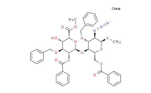 CAS No. 501089-97-0, methyl (2R,3S,4S,5R,6R)-6-(((2R,3S,4R,5R,6S)-5-azido-2-((benzoyloxy)methyl)-4-(benzyloxy)-6-methoxytetrahydro-2H-pyran-3-yl)oxy)-5-(benzoyloxy)-4-(benzyloxy)-3-hydroxytetrahydro-2H-pyran-2-carboxylate