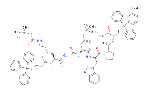 CAS No. 1423453-48-8, tert-butyl (10S,16S)-16-(((S)-1-((S)-2-(((R)-1-amino-1-oxo-3-(tritylthio)propan-2-yl)carbamoyl)pyrrolidin-1-yl)-3-(1H-indol-3-yl)-1-oxopropan-2-yl)carbamoyl)-2,2-dimethyl-4,11,14-trioxo-10-(3-(tritylthio)propanamido)-3-oxa-5,12,15-triazaoctadecan-18-oate