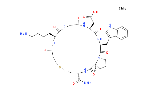 CAS No. 1423453-54-6, 2-((3R,11S,17S,20S,25aS)-20-((1H-indol-3-yl)methyl)-11-(4-aminobutyl)-3-carbamoyl-1,9,12,15,18,21-hexaoxodocosahydro-7H-pyrrolo[2,1-g][1,2]dithia[5,8,11,14,17,20]hexaazacyclotricosin-17-yl)acetic acid