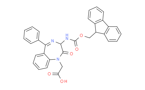CAS No. 204322-85-0, 2-(3-((((9H-Fluoren-9-yl)methoxy)carbonyl)amino)-2-oxo-5-phenyl-2,3-dihydro-1H-benzo[e][1,4]diazepin-1-yl)acetic acid