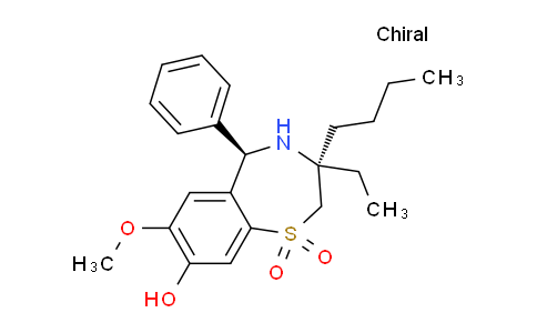 CAS No. 178259-31-9, (3R,5R)-3-butyl-3-ethyl-8-hydroxy-7-methoxy-5-phenyl-2,3,4,5-tetrahydrobenzo[f][1,4]thiazepine 1,1-dioxide