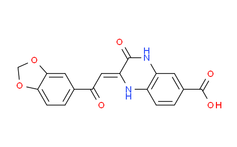 CAS No. 904818-57-1, 2-(2-(Benzo[d][1,3]dioxol-5-yl)-2-oxoethylidene)-3-oxo-1,2,3,4-tetrahydroquinoxaline-6-carboxylic acid