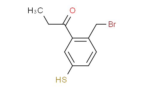 CAS No. 1806342-00-6, 1-(2-(Bromomethyl)-5-mercaptophenyl)propan-1-one