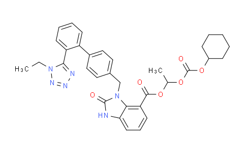 CAS No. 1185255-99-5, 1-(((cyclohexyloxy)carbonyl)oxy)ethyl 3-((2'-(1-ethyl-1H-tetrazol-5-yl)-[1,1'-biphenyl]-4-yl)methyl)-2-oxo-2,3-dihydro-1H-benzo[d]imidazole-4-carboxylate
