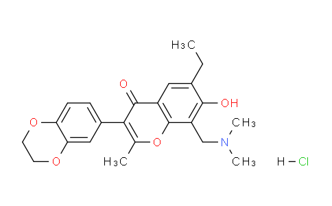 CAS No. 171008-95-0, 3-(2,3-Dihydrobenzo[b][1,4]dioxin-6-yl)-8-((dimethylamino)methyl)-6-ethyl-7-hydroxy-2-methyl-4H-chromen-4-one hydrochloride