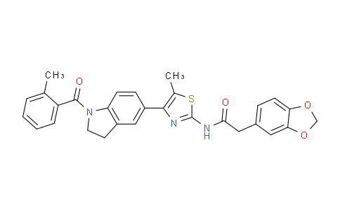 CAS No. 846557-71-9, 2-Benzo[1,3]dioxol-5-yl-N-{5-methyl-4-[1-(2-methyl-benzoyl)-2,3-dihydro-1H-indol-5-yl]-thiazol-2-yl}-acetamide