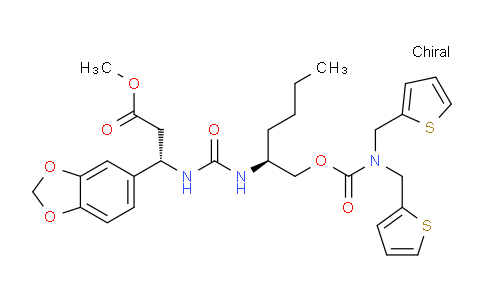 CAS No. 1378532-99-0, (3S,7S)-3-(1,3-Benzodioxol-5-yl)-7-butyl-5,10-dioxo-12-(2- thienyl)-11-(2-thienylmethyl)-9-oxa-4,6,11- triazadodecanoic acid methyl ester