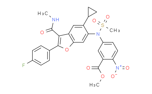 CAS No. 1423007-83-3, methyl 5-{N-[5-cyclopropyl-2-(4-fluorophenyl)-3-(methylcarbamoyl)-1-benzofuran-6-yl]methanesulfonamido}-2-nitrobenzoate